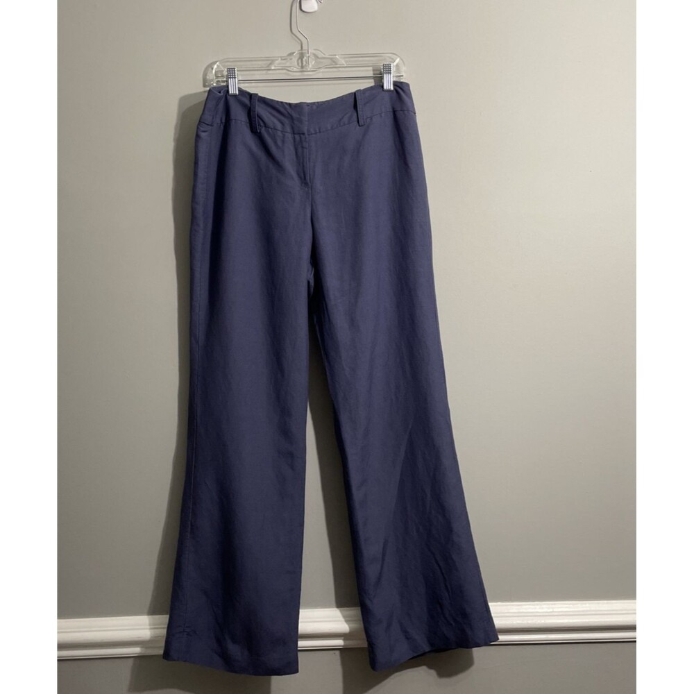 Willi Smith Women’s Modern Workwear Blue Linen Blend Flare Dress Pants Lined Siz